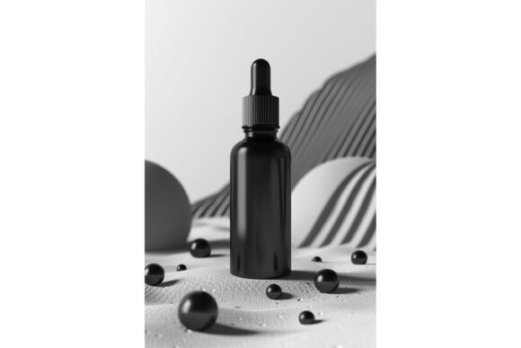 Black Cosmetic Dropper Bottle Mockup for Product Mockups and Graphics