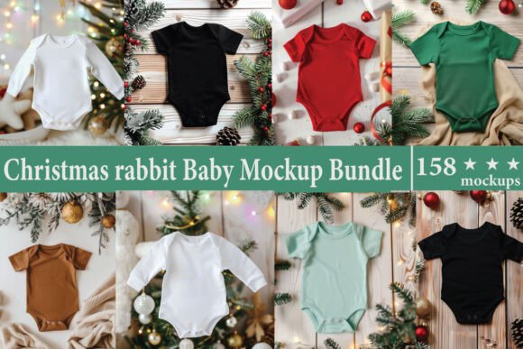 Christmas Rabbit Baby Mockup Bundle for Product Mockups and Graphics