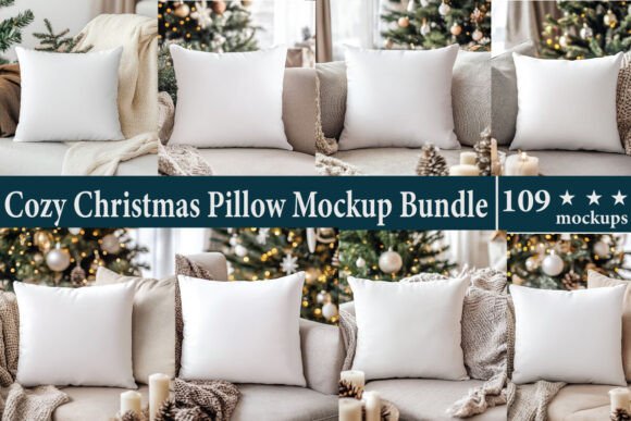 Cozy Christmas Pillow Mockup Bundle for Product Mockups and Graphics